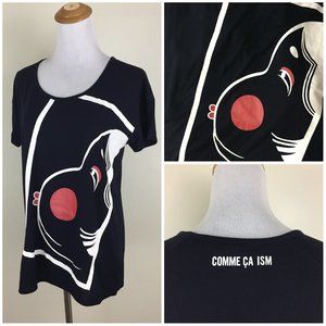 COMME CA ISM Japan Black Red White Print Short Sleeve Shirt Top